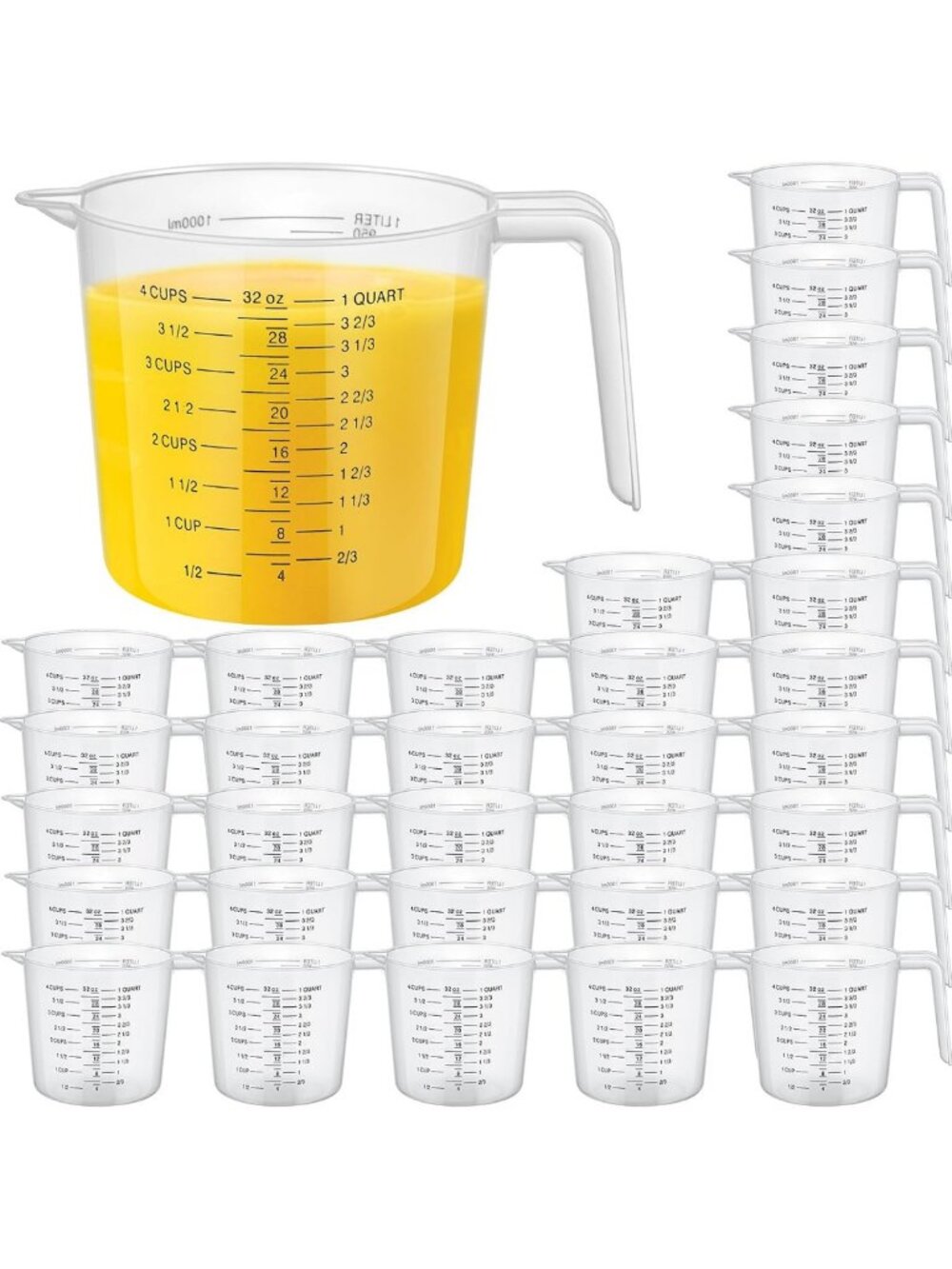 36 Pcs 32 Oz Plastic Measuring Cups with Spout - Kitchen Essentials, Black